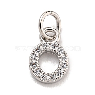 Initial Letter Brass with Cubic Zirconia Charms, Platinum, Long-Lasting Plated, Lead Free & Cadmium Free, Letter O, 9.5x6.5x1.5mm, ring: 5x1mm, inner diameter: 3mm(KK-Q814-26O-P)