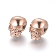 Ion Plating(IP) 304 Stainless Steel Beads, Skull, Rose Gold, 11x8x10mm, Hole: 2.5mm(STAS-G204-46RG)