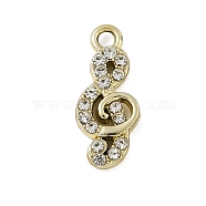 Alloy Rhinestone Pendants, UV Plated, Musical Note, Light Gold, 18x7.5x3mm, Hole: 1.8mm(PALLOY-P308-02KCG)