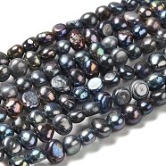 Natural Cultured Freshwater Pearl Beads Strands, Two Sides Polished, Grade 3A, Dyed, Black, 5~6x5~6x3~5mm, Hole: 0.7mm, about 61~63pcs/strand, 13.78''(35cm)(PEAR-E017-39)
