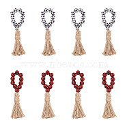 Crafans 8Pcs 2 Colors Tartan Pattern Wood Beads & Jute Tassel Napkin Rings, for Weddings Party Serviette Table Decoration, Mixed Color, 180mm, 4pcs/color(AJEW-CF0001-06)