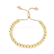 Rack Plating Brass Round Beaded Slider Bracelet for Women, Lead Free & Cadmium Free, Real 18K Gold Plated, Beads: 6mm, Inner Diameter: 1-3/4~2-5/8 inch(4.35~6.65cm)(BJEW-B066-01A-01)
