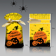 50Pcs Plastic Halloween Candy Bags, Drawstring Bags, Gift Bag Party Favors, Rectangle with Pumpkin Pattern, Gold, 23x15cm(HAWE-PW0001-095C)