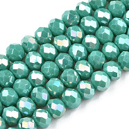 Electroplate Glass Beads Strands, Pearl Luster Plated, Faceted, Rondelle, Light Sea Green, 6x5mm, Hole: 1mm, about 83~85pcs/strand, 38~39cm(EGLA-A034-P6mm-B27)