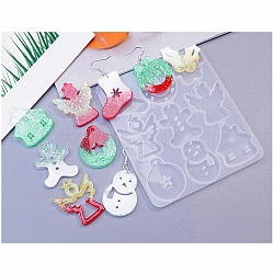 DIY Christmas Silicone Pendant Molds, Resin Casting Molds, Sock/Wreath/Holly Leaf, Mixed Shapes, 115x101x4.5mm, Hole: 1.8~2.6mm, Inner Diameter: 25~39x27~33.5mm(DIY-F140-02C)