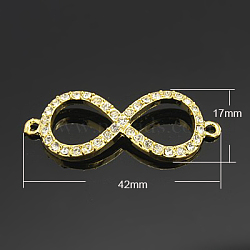 Alloy Rhinestone Links, Infinity Charms for DIY Jewelry Making, Grade A, Golden, 42x17x3mm, Hole: 2mm(X-RB-G084-G)