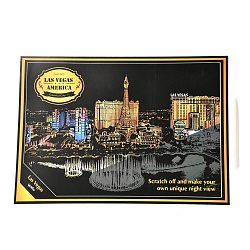 Scratch Rainbow Painting Art Paper, DIY Night View of the City, with Paper Card and Sticks, Las Vegas, 40.5x28.4x0.05cm(DIY-F067-01E)