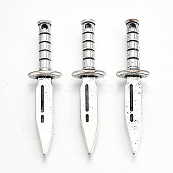 Tibetan Style Alloy Pendants, Lead Free & Cadmium Free, Knife, Antique Silver, 39x9.5x4.5mm, Hole: 1.2mm(X-TIBE-S323-089AS-RS)