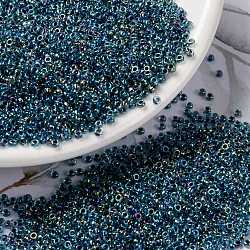 MIYUKI Round Rocailles Beads, Japanese Seed Beads, (RR339) Blue Lined Aqua AB, 15/0, 1.5mm, Hole: 0.7mm, about 27777pcs/50g(SEED-X0056-RR0339)