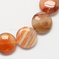 Flat Round Gemstone Natural Red Agate Stone Beads Strands, Dyed, Coral, 16x5mm, Hole: 1mm, about 25pcs/strand, 16.5 inch(G-S110-03)