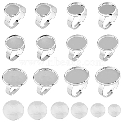 DIY Blank Dome Ring Making Kit, Including Adjustable 201 Stainless Steel Flat Round Bezel Cup Ring Settings, Glass Cabochons, Stainless Steel Color, 24Pcs/box(STAS-FH0002-18)
