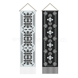Polyester Decorative Wall Tapestrys, for Home Decoration, with Wood Bar, Rope, Rectangle, Floral Pattern, 1300x330mm(AJEW-WH0399-008)