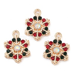 Alloy Rhinestone Pendants, Cadmium Free & Lead Free, Light Gold, Snowflake, 19x15x3mm, Hole: 1.6mm(PALLOY-S192-02KCG)