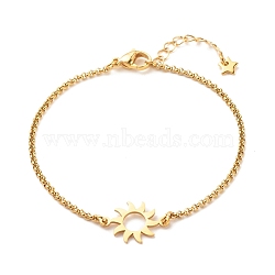 201 Stainless Steel Sun Link Bracelet with 304 Stainless Steel Box Chains for Women, Golden, 7-1/2 inch(19cm)(BJEW-JB08281-05)