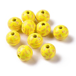 Schima Wood European Beads, Large Hole Beads, Round, Orange Pattern, 15~16mm, Hole: 4mm(WOOD-G015-03D)