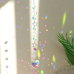 Heart Glass Hanging Suncatchers, for Home Window Outdoor Decorations, Clear AB, 440mm(PW-WGC3225-03)