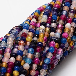 Faceted Natural Agate Round Beads Strands, Dyed, Colorful, 4mm, Hole: 1mm, about 92pcs/strand, 15.3 inch(G-E318C-4mm-01)
