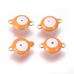 Ion Plating(IP) 304 Stainless Steel Enamel Links connectors, Flat Round with Evil Eye, Golden, Coral, 14.5x10x4.5mm, Hole: 1.4mm(STAS-F206-02G-C06)