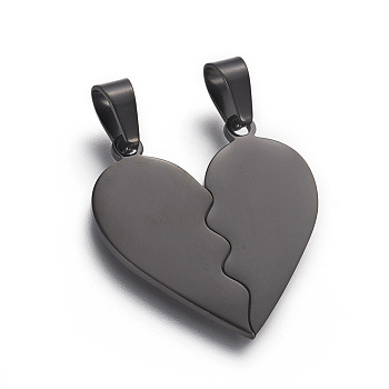 304 Stainless Steel Split Pendants, Valentine's Day Jewelry, Double Heart, Electrophoresis Black, 26x25.5x1.4mm, Hole: 4x7mm