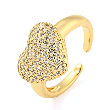 Brass Micro Pave Cubic Zirconia Open Finger Ring, Cadmium Free & Lead Free, Long-Lasting Plated, Heart, Real 18K Gold Plated, US Size 6 3/4(17.1mm)