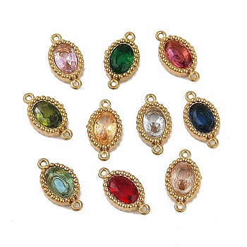 Ion Plating(IP) 304 Stainless Steel Cubic Zirconia Oval Links Connector Charms, Real 18K Gold Plated, Mixed Color, 12.5x6.5x2.5mm, Hole: 0.8mm