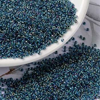 MIYUKI Round Rocailles Beads, Japanese Seed Beads, (RR339) Blue Lined Aqua AB, 15/0, 1.5mm, Hole: 0.7mm, about 27777pcs/50g
