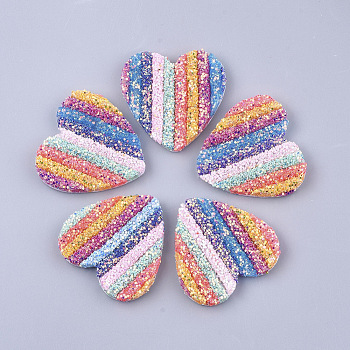 Plastic Cabochons, with Sequins/ Paillettes and Non Woven Fabric, For Hair Clip Making, Heart, Colorful, 50x51x6mm