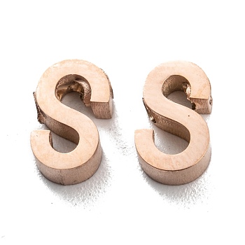 Ion Plating(IP) 304 Stainless Steel Charms, Alphabet, Rose Gold, Letter.S, 8x5x3mm, Hole: 1.8mm