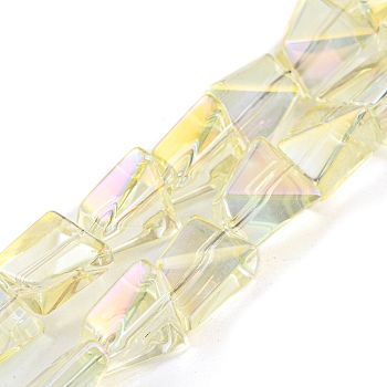 Full Rainbow Plated Electroplate Transparent Glass Beads Strands, Faceted Polygon, Light Goldenrod Yellow, 8x7x5mm, Hole: 1mm, about 80pcs/strand, 25.04 inch(63.6cm)