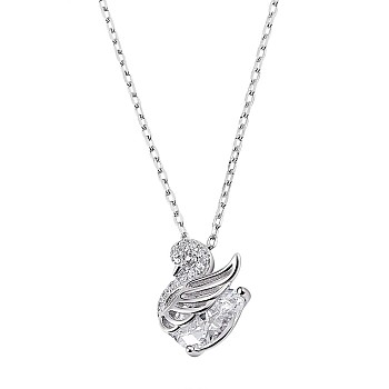 Clear Cubic Zirconia Swan Pendant Necklace, 925 Sterling Silver Jewelry for Women, Platinum, 15.35 inch(39cm)