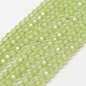 Natural Peridot Bead Strands, Faceted, Round, 3mm, Hole: 0.5mm, about 120~124pcs/strand, 12.8 inch(325mm)