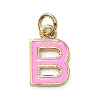 Rack Plating Brass Pendants, with Enamel and Jump Ring, Cadmium Free & Lead Free, Long-Lasting Plated, Real 18K Gold Plated, Letter, Letter B, 11x12x1mm, Hole: 2.5mm