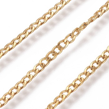 3.28 Feet 304 Stainless Steel Curb Chains, Unwelded, Golden, 2.3mm, Link: 3.5x2.3x0.5mm