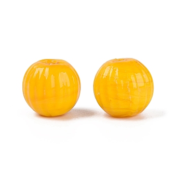 Handmade Ribbed Lampwork Beads, Round, Gold, 13.5~15mm, Hole: 0.8~2mm