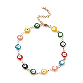 304 Stainless Steel Link Bracelets, Evil Eye, Real 18k Gold Plated, Colorful, 9-5/8 inch(24.5cm)