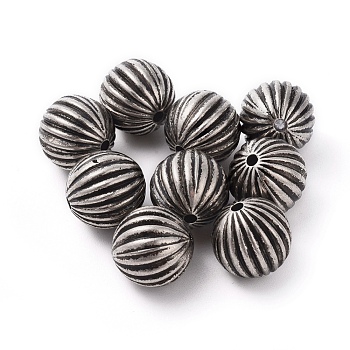 CCB Plastic Beads, Round, Corrugated Beads, Antique Silver, 17x18mm, Hole: 2.5mm