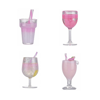 16Pcs 4 Styles Imitation Juice Goblet Draft Beer Pendants, Plastic Pendants, with Resin/Polymer Clay inside, Pink, 4pcs/style, 16pcs/box