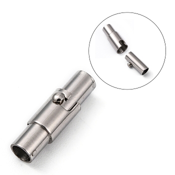 Smooth 304 Stainless Steel Locking Tube Magnetic Clasps, Column Magnetic Closure, Stainless Steel Color, 16.5x5mm, Hole: 3mm