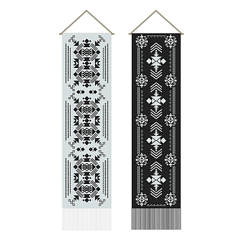 Polyester Decorative Wall Tapestrys, for Home Decoration, with Wood Bar, Rope, Rectangle, Floral Pattern, 1300x330mm