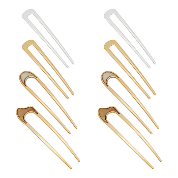 ARRICRAFT 8Pcs 4 Style French Hair Forks, U Shape Updo Hair Pins Clips, for Thin Thick Hair, Light Gold, 2pcs/style