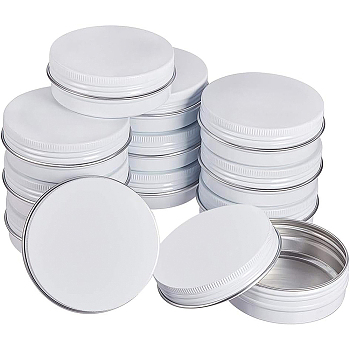 Round Aluminium Tin Cans, Aluminium Jar, Storage Containers for Cosmetic, Candles, Candies, with Screw Top Lid, White, 6.8x2.5cm, Capacity: 60ml, 14pcs/box