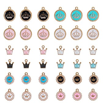 Alloy Enamel Pendant Sets, with Resin Imitation Pearl and Crystal Resin Rhinestone, Crown, Mixed Color, 36pcs/Box