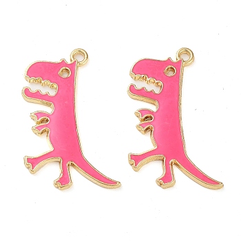 Rack Plating Alloy Enamel Pendants, Golden, Dinosaur Charm, Deep Pink, 29.5x22x2mm, Hole: 2mm