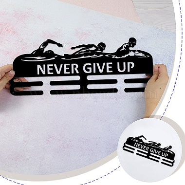 Word Never Give Up Fashion Iron Medal Hanger Holder Display Wall Rack(ODIS-WH0021-339)-3