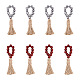 Crafans 8Pcs 2 Colors Tartan Pattern Wood Beads & Jute Tassel Napkin Rings(AJEW-CF0001-06)-1