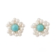 Synthetic Green Turquoise & Shell Pearl Braided Flower Stud Earrings(EJEW-TA00161)-1