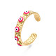 Real 18K Gold Plated Brass Open Cuff Ring with Enamel Evil Eye for Women(RJEW-Q166-02E)-2