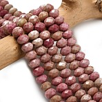 Natural Rhodonite Beads Strands, Faceted, Rondelle, 8x5.5mm, Hole: 1.2mm, about 69pcs/strand, 15.16''(38.5cm)(G-Z111-A15-01)