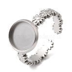Flower 304 Stainless Steel Cuff Ring Components, Round Bezel Cup Ring Settings, Stainless Steel Color, 11.5mm, US Size 8 1/2(18.5mm), Tray Size: 10mm(STAS-P454-05B-P)