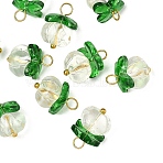 10Pcs Pumpkin Glass Pendants, with Brass Findings, Golden, White, 14mm, Hole: 2.5mm(PALLOY-YW00139-01)